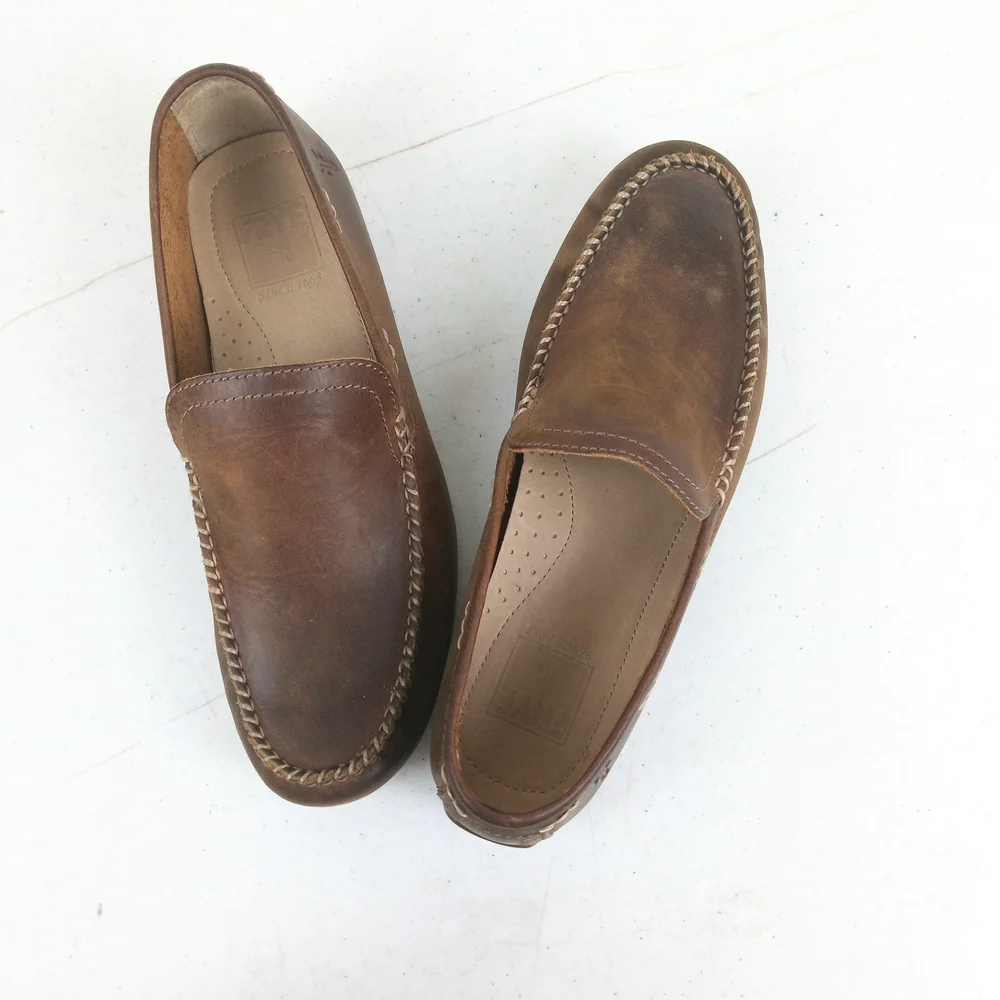 Frye Brown Leather Men’s Moccasin Loafers Size 7 Lewis Venetian Driving Shoes